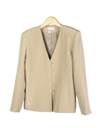 This luxe washable heavy weight 100% silk crepe V-neck full lined jacket with sild pockets is a little shaped.  A perfect fitted jacket, made of a luxurious silk crepe, for early fall and beyond.  This jacket has a lined vest to match as a set.  See pictures below. 

Mid hip length: 22.5"-23.5" long, a slightly short and fitted jacket. Dry clean for best results.

DISPLAY PICTURE COLOR: STONE
