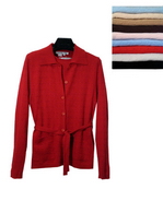 Silk Cashmere Sets Cabled Jacket With Jewel Neck Cabled Short Sleeve Sweater.