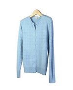 This women's silk cashmere jewel neck cardigan is beautifully made of 85% silk & 15% cashmere. This stylish top has a cable pattern front and back. It has a matching short sleeve sweater to make a beautiful set. This cable-patterned cardigan is easy-fit and extremely comfortable. Dry clean or handwash cold and lay flat to dry.

Available in 7 colors: Banana, Black, Cornflower, Pink, Red, Sea Green, and Sky
