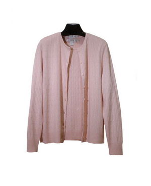 Silk Cashmere Sets Jewel Neck Cabled Jacket With Jewel Neck Cabled Short Sleeve Sweater.