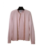 Silk Cashmere Sets Jewel Neck Cabled Jacket With Jewel Neck Cabled Short Sleeve Sweater.