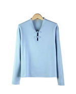 Silk Cashmere sweater with some stretch of lycra in high-back V-neck long sleeve style with hand made frog-closing buttons. Drapes well, soft touch and easy fit with some strech.  It is a wonderful fine knit silk cashmere sweater to have for the fall season and beyond. 

Dry clean for long lasting care.  Or hand wash cold, lay flat to dry.  Steam or press the knit jacket with steam to achieve the original luxurious look and the soft hand-feel.  

5 colors in stock: Black, Bright Red, Periwinkle, Royal and Sky.

DISPLAY PICTURE COLOR: SKY

