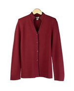 This viscose nylon mandarin collar long sleeve knit jacket is flattering and beautifully shaped. Dry clean or hand wash color and lay flat to dry. Steam or press with steam to maintain the great texture of the knit jacket.

DISPLAY PICTURE COLOR: RUBY
