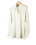This washable crepe-de-chine silk shirt long sleeve is a tunic length shirt and has pleated french cuff design. It is softly shaped, light weight and versatile. This tunic silk shirt drapes beautifully and has a loose fit. 

The tunic shirt length: 27.5