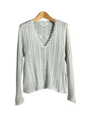 Women's Apparel: Rayon Crochet V-Neck Long Sleeve Cardigan Sweater, Matches Rayon Tank.

