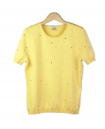 This silk/lycra scoop neck t-shirt is cute and fashionable with its multi-colored dipping dots embroidery. This colorful top will soon become your favorite shirt to wear during the spring season. Our fun short sleeve sweater works nicely with our matching multi-color-dotted cardigan as a sweater set. Available in sizes S(6) to Plus Size 1X(16W-18W). Hand-wash or dry clean for the best results.

Available in 9 Colors: Black, Cream, Ice Coffee, Ocean, Pink, Red, Sage, Sunburst, and Watermelon.

Display Picture Color: SUNBURST