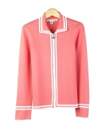 Our silk nylon long sleeve zipper jacket is in fine full-needle knit. It has a matching sleeveless shell and t-shirt that can make beautiful and stylish sets. This piece is perfect for the spring and fall seasons.

Available in 6 colors: Black/White, Lime/White, Navy/White, Turquoise/White, Watermelon/White, and White/Black.

DISPLAY PICTURE COLOR: WATERMELON/WHITE