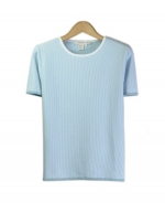Our cotton/lycra fine knit jewel neck short sleeve sweater is perfect for the spring and summer seasons. This high quality sweater works well with many shells and jackets. Hand wash to clean or dry clean for best results. 

Available in 3 colors: Black, Ice Blue, and Lime. 

DISPLAY PICTURE COLOR: Ice Blue