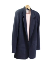 Our ladies washable fuji silk blazer is comfortable and perfect for all occasions. This blazer is softly shaped and drapes very nicely. It can easily match sweaters and bottoms. Machine wash or dry clean for best results.

Available in 6 colors: Black, Eggplant, Navy, Royal, Raisin, and Winter White.

DISPLAY PICTURE COLOR: NAVY