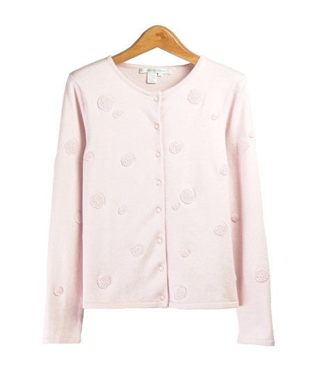 Make this a fun addition to your wardrobe! This cardigan is crafted with a soft blend of silk, cotton, and cashmere, and is embroidered with terry-textured dots for a fun, yet elegant design.

Available in sizes S, M, L, XL

Available colors: Black, Blue, Pink, Red

DISPLAY PICTURE COLOR: Pink