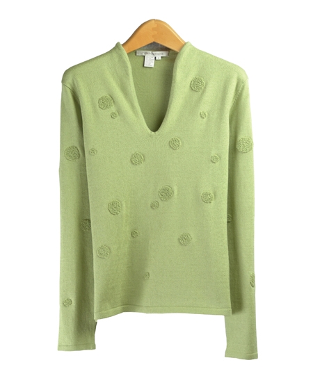 Make this a fun addition to your wardrobe! Our long sleeve sweater is embroidered with terry-textured dots for a fun, yet elegant design. Crafted with a soft blend of silk, cotton, and cashmere, this sweater also flaunts a beautiful v-neck neckline.

Available in sizes S, M, L

Available colors: Black, Green, Pink, Red

DISPLAY PICTURE COLOR: Green