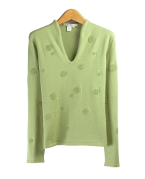 Make this a fun addition to your wardrobe! Our long sleeve sweater is embroidered with terry-textured dots for a fun, yet elegant design. Crafted with a soft blend of silk, cotton, and cashmere, this sweater also flaunts a beautiful v-neck neckline.

Available in sizes S, M, L

Available colors: Black, Green, Pink, Red

DISPLAY PICTURE COLOR: Green