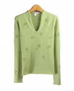 Make this a fun addition to your wardrobe! Our long sleeve sweater is embroidered with terry-textured dots for a fun, yet elegant design. Crafted with a soft blend of silk, cotton, and cashmere, this sweater also flaunts a beautiful v-neck neckline.

Available in sizes S, M, L

Available colors: Black, Green, Pink, Red

DISPLAY PICTURE COLOR: Green