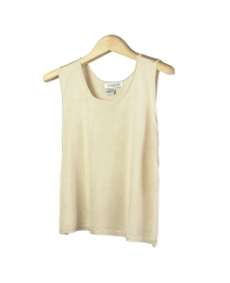 Our ladies' 100% silk sleeveless tank top is a luxurious that is wrinkle free and very durable. Its delicate look and soft touch makes it a must have for the spring and summer seasons.  This tank top works beautifully with our matching crochet cardigan and sweater tops.  Dry clean for best results.

Available in 8 beautiful colors: Black, Bone, Charcoal Gray, Eggplant, Plum Bean, Silver, Taupe, and White.

Display Picture Color: BONE