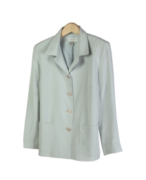 This luxe washable heavy weight 100% silk crepe notch collar jacket blazer with lining has two patch-pockets and has side slits.  A perfect easy blazer, made of a luxurious silk crepe, for early fall and beyond.  Clean sewn hem.  The relaxed shape and mid hip length give a flattering fit. It is a popular style loved by our customers. 

Mid hip length: 23.5"-25" long. Hand wash cold and lay flat to dry or dry clean for best results.