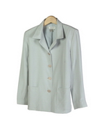 This luxe washable heavy weight 100% silk crepe notch collar jacket blazer with lining has two patch-pockets and has side slits.  A perfect easy blazer, made of a luxurious silk crepe, for early fall and beyond.  Clean sewn hem.  The relaxed shape and mid hip length give a flattering fit. It is a popular style loved by our customers. 

Mid hip length: 23.5"-25" long. Hand wash cold and lay flat to dry or dry clean for best results.