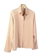 This luxe washable heavy weight 100% silk crepe shirt-collar unlined jacket has two patch-pockets, a perfect easy jacket for early fall and beyond.  Clean sewn hem and cuffs.  It is as comfortable in the office and meetings as it is out for dinner and party.  The relaxed shape and mid hip length give a flattering fit, which is important to our customers.  This unlined jacket matches the tank, trousers and long skirts in this group pictured below as great outfits. 

Mid hip length: 23.5