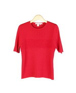 Our Tussah silk/cotton short sleeve sweater is perfect for all occasions. Soft and comfortable. Easy to match with jackets and bottoms. Hand wash or dry clean for best results. 

Available in 8 beautiful colors: Banana, Black, Chocolate, Periwinkle Persimmon, Ruby, Sage, and Sky. 

DISPLAY PICTURE COLOR: RUBY