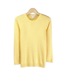 This women 100% silk jewel neck 3/4 sleeve knit sweater is an elegant top made in a delicate baby cable pattern that you'll want to wear all the time. Our flattering and comfortable top is a perfect item for the fall and winter seasons. Available in sizes S(6) to XL(16-18).

Available in 7 colors: Blonde, Marine, Navy, Pink, Red, Salmon, and Sky

Display Picture Color: SUNFLOWER