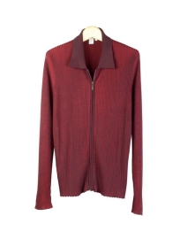 Women's silk cotton ribbed melange long sleeve zipper cardigan jacket.  This is a specially made melange sweater jacket with natural stretch.  It fits well and drapes well.  The melange colors make the sweater jacket easy to work with other colors.  The style matches all other styles in this group pictured below and five beautiful fall colors available for the collection.

Dry clean. Or handwash cold and lay flat to dry; Steam or press with steam to maintain silky and soft-touch of the sweater jacket.

DISPLAY PICTURE COLOR: PLUM/RED