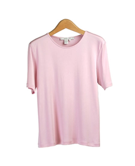 This 100% silk jersey tee in short-sleeve is a classic style and a knit top for all seasons. The tightly weaved silk knit jersey drapes well when you wear it by itself as a luxurious tee top, or as a layering piece under a jacket or a suit. The silk jersey tee's silky smooth texture provides comfort to your skin while giving a luxurious look.  Compositions' silk jersey tee is a versatile knit top, a must-have clothes for professional women. Hand-wash cold and lay flat to dry or dry clean.


Available colors for this silk jersey top are: Banana, Beige, Black, Brown, Candy-Pink, Hot-Pink, Lime, Navy,  Pink,  Red, Sky and Turquoise.
     
Display Image Shows Style DF01 Design Details