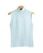 This women's silk lurex mock neck sleeveless shell is finely-knit and baby soft. The sleeveless top is easy-fit and easy-care; after washing our silk lurex shell, it comes out fresh as new. The sleeveless mock neck sweater in fine knit has a dye-lot-match cardigan to make a sweater twin set. This shell ia a luxurious and useful layering sleeveless top for your special occasion needs.

9 colors are available: Beige/Silver lurex, Black/Black lurex, Brown/Brwon lurex, Chambray/Silver lurex, Gold/Gold lurex, Pink/Silver lurex, Red/Red lurex, Silver/Silver lurex, and White/Lurex White

Display picture color: CHAMBRAY/SILVER Lurex