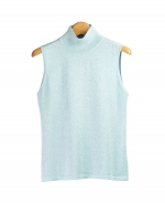 This women's silk lurex mock neck sleeveless shell is finely-knit and baby soft. The sleeveless top is easy-fit and easy-care; after washing our silk lurex shell, it comes out fresh as new. The sleeveless mock neck sweater in fine knit has a dye-lot-match cardigan to make a sweater twin set. This shell ia a luxurious and useful layering sleeveless top for your special occasion needs.

9 colors are available: Beige/Silver lurex, Black/Black lurex, Brown/Brwon lurex, Chambray/Silver lurex, Gold/Gold lurex, Pink/Silver lurex, Red/Red lurex, Silver/Silver lurex, and White/Lurex White

Display picture color: CHAMBRAY/SILVER Lurex