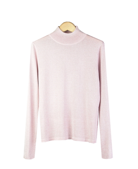 This women's silk lurex mock neck sweater in long sleeve is finely-knit and baby soft. The sweater is easy-fit and easy-care. After washing our silk lurex mock neck sweater, it comes out fresh as new. This long sleeve mock neck of silk lurex is an essential piece for the fall and winter seasons. Sizes from S (6) to Plus Size sweater 1X (16W-18W) are offered for this mock neck sweater.

9 colors for this silk lurex sweater: Beige/Silver, Black/Black, Brown/Brown, Chambray/Silver, Gold/Gold, Pink/Silver, Red/Red, Silver/Silver, and White/White.

DISPLAY PICTURE COLOR: PINK/SILVER