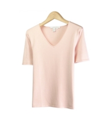Our silk/lycra v-neck short sleeve sweater is a wonderful item for the spring season.  You'll love this t-shirt for its comfort, luxurious look, and versatility. You can easily match our basic sweater with any cardigan, jacket, and bottoms. This top is a must-have. Hand-wash or dry clean for best results.

Available in 3 colors: Navy, Red, Sky.

Display Picture Color: PINK