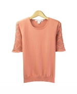 Composition's cotton/cashmere knit jewel neck short sleeve sweeater is a beautiful top that can be worn on all occasions. It has a matching cardigan to make a nice outfit.

Hand wash in cold water or dry clean for best results. 