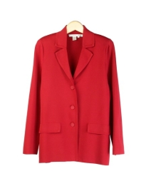 Visose nylon w/lycra Notch Collar Knit jacket-blazer in full needle knit with piping detail.  Two pockets with same-color piping. This knit jacket-blazer is good for work, meeting and traveling. It is an easy fit and comfortable jacket.

Knit Blazer length: 27
