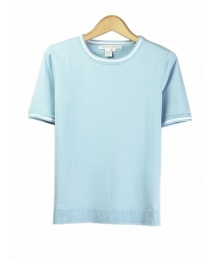Our ladies' cotton/lycra jewel neck short sleeve top has a delicate look and soft touch, which makes it a must have item for the spring and summer seasons.  This top works beautifully with jackets and bottoms. Hand wash or dry clean for best results.

Available in 4 beautiful colors: Black, Sky Blue, Navy, and White. 

DISPLAY PICTURE COLOR: SKY BLUE
