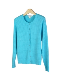 Women's 100% cotton cardigan in jewel neck long sleeve cable pattern style. Easy to match with jackets and bottoms. Perfect for all occasions; soft and comfortable. Hand wash or dry clean for best results. 

10 beautiful colors available: Black, Crystal Pink, Green Apple, Khaki, Peach, Pink, Sky Blue, Sun, Watermelon, and White. 