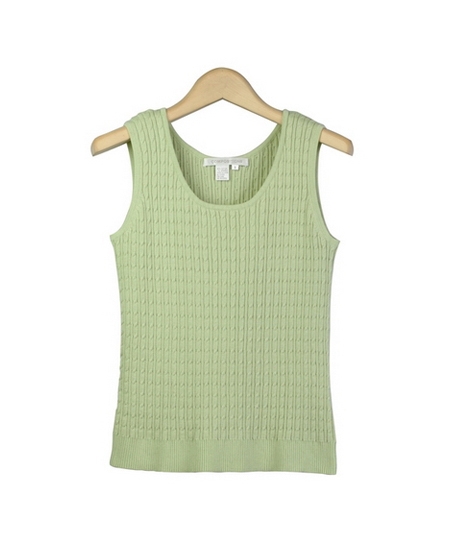 This women's 100% cotton scoop neck tank top is soft and comfortable. This tank top has a beautiful cable pattern, and is perfect for all occasions. Our cotton tank top is an easy-to-match item and a great layering piece. Hand wash or dry clean for best results. 

Available in 5 colors: Black, Green Apple, Khaki, Peach and Sky Blue. 

Display Picture Color: GREEN APPLE