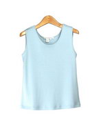 This women's silk/cotton fine knit sleeveless shell jersey is made of 70% silk and 30% cotton.  Our ultra soft, easy-fit and easy-care tank provides comfort and a luxurious look.  This high quality top works well as a layering piece. One of our customers' favorite pieces.  Available in sizes XS (4) to Extra Large (16-18).  Dry clean or hand-wash cold for best results.

Available in 12 colors: Aqua, Banana, Beige, Black, Bone, Chocolate, Cinnamon, Hot Pink, Marine Blue, Poppy, Red and Sky

Display Picture Color: SKY