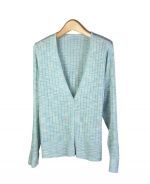 This 100% silk v-neck long sleeve cardigan is beautiful in its space-dye design. This cardigan has a matching sleeveless shell and jewel neck short sleeve sweater to easily make a great twin set. Dry clean or hand-wash in cold water and lay flat to dry.

Available in 3 beautiful space-dye swatches: Ocean, Pink, and Taupe Space-dye.

DISPLAY PICTURE COLOR: OCEAN SPACE DYE