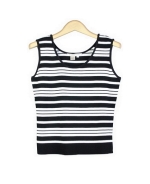 This striped viscose nylon knitted tank is an easy-care and easy-fit sleeveless shell. The flattering scoop neck works beautifully with many jackets and blazers you might already have. This tank top is a 14-gauge fine knits which is of high quality. It matches the knit jackets as a set in the same group collection. The four stripe colors of the style are striking and fresh looking. Great for all occasions. Hand wash in cool water and lay flat to dry, or dry clean for best results.

Size from S(4-6) to 1X (18W)

DISPLAY PICTURE COLOR: KHAKI/WHITE