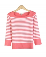 This beautiful silk nylon square neck 3/4 sleeve sweater has a silky smooth feel, that allows it to drape nicely and provide comfort. Easy to match with jackets and bottoms. Hand wash cold or dry clean for the best results.

DISPLAY PICTURE COLOR: WATERMELON/WHITE