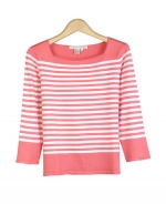 This beautiful silk nylon square neck 3/4 sleeve sweater has a silky smooth feel, that allows it to drape nicely and provide comfort. Easy to match with jackets and bottoms. Hand wash cold or dry clean for the best results.

DISPLAY PICTURE COLOR: WATERMELON/WHITE