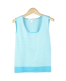 This silk/nylon sleeveless shell is a flattering top with its stripes and tightly knit fabric. Our tank top is great for all occasions and easy to match with all jackets and bottoms. Hand wash or dry clean for best results.

Display Picture Color: TURQUOISE/WHITE