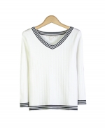 This silk nylon V-neck 3/4 sleeve knit sweater is tightly knit and has a smooth texture that allows good draping and provides great comfort. Easy to match with jackets and bottoms. Hand wash cold or dry clean for the best results.

DISPLAY PICTURE COLOR: WHITE/BLACK