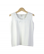 This beautiful silk nylon small scoop neck sleeveless shell is engraved with a gorgeous classic embroidery. It is a beautiful top for dressing-up and dressing-down as well. Great for all occasions. Hand wash or dry clean for best results. 

Available in Beige, Black and White.

DISPLAY PICTURE COLOR: WHITE