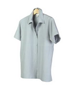 Our washable woven silk linen short sleeve camp shirt has a tunic length of 27.5