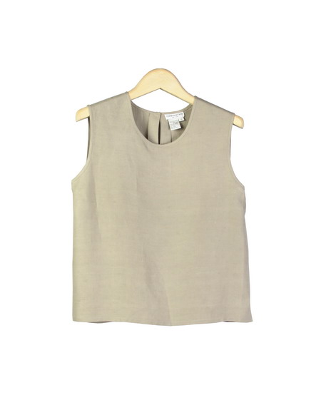Ladies washable woven silk linen sleeveless shell in jewel neck. This ...