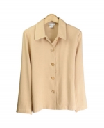 This 100% spun silk unlined shirt-collar jacket is comfortable, soft, and versatile. You'll want to wear this jacket for the entire transitional and fall seasons. This stylish shirt-collar jacket can work beautifully with any of our silk sleeveless shells, t-shirts, and sweaters. Our jacket is perfect for dressing up as well as for dressing down. This jacket matches the sleeveless shell, pull-on pants and the long skirt in this design collection. Hand-wash or dry clean for best results.

Available in 4 colors: Black, Champagne, Eggplant, and Taupe.

DISPLAY PICTURE COLOR: CHAMPAGNE