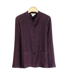 This 100% spun silk mandarin-collar jacket is comfortable, soft, and versatile. You'll want to wear this jacket for the entire transitional and fall seasons. This stylish and classic jacket can work beautifully with any of our silk sleeveless shells, t-shirts, and sweaters. Our jacket is perfect for dressing up as well as for dressing down. The jacket matches the sleeveless shell and pull-on pants in this design collection. Hand-wash or dry clean for best results.

Available in 4 colors: Black, Champagne, Eggplant, and Taupe.

DISPLAY PICTURE COLOR: EGGPLANT