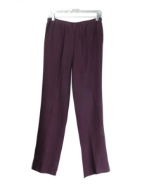 These 100% spun silk pull-on pants are comfortable, soft, and versatile. It has great draping. It is easy fit and stylish. You'll want to wear this pull-on pants for the entire transitional and fall seasons. This heavy spun-silk pull-on pants can work beautifully with all the jackets and sleeveless shells in the design collection. It can also work nicely with many of silk shirts, fine knit tops and sweaters.Hand-wash or dry clean for best results.

This fabric has a matte texture and it gives a luxurious casual look.

Available in 4 colors: Black, Champagne, Eggplant, and Taupe.

DISPLAY PICTURE COLOR: EGGPLANT