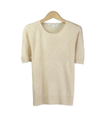 Our jewel neck short sleeve sweater is a luxurious top made from 100% silk. It is easy to match with jackets and bottoms. This pullover is perfect for all occasions. Hand wash or dry clean for best results.

Available in 6 colors: Black, Bone, Celery, Ocean, Pink, and White.

Display Picture Color: BONE
