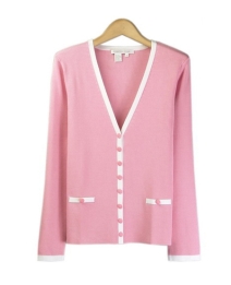 Our silk/lycra v-neck long sleeve cardigan has a luxurious look with its' fine rib design. Our cardigan matches well with our shells and jackets. Hand wash in cold water and lay flat to dry for best results. 

Available in 4 beautiful colors: Coffee, Navy, Rose, and Tangerine.

DISPLAY PICTURE COLOR: ROSE