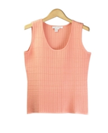 Our silk/lycra scoop neck sleeveless shell is a gorgeous top that works beautifully with our matching jackets and bottoms. This top is a must-have. You'll love it for its' soft feel and luxurious look. Dry clean or hand wash for best results. 

DISPLAY PICTURE COLOR: CANTALOUPE